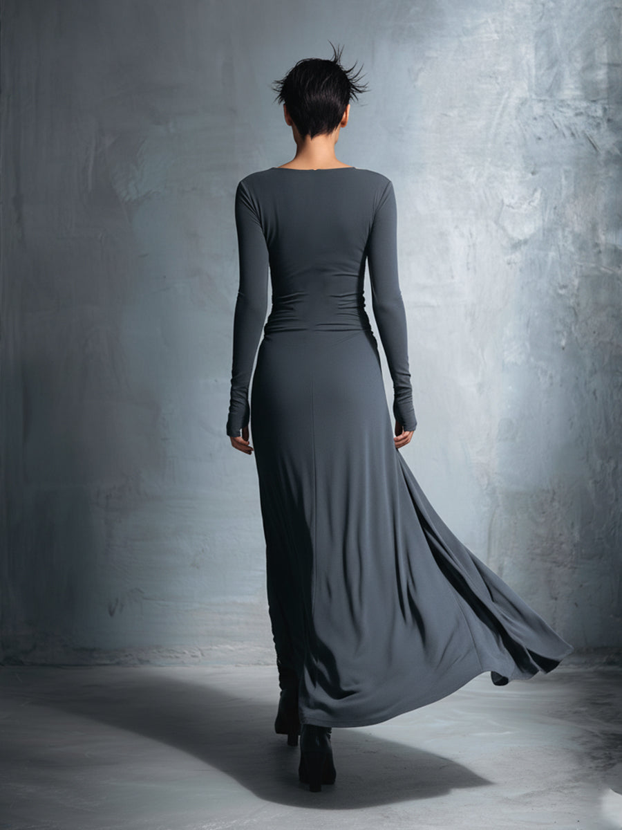 Séraphine | Robe longue drapée à nœud latéral
