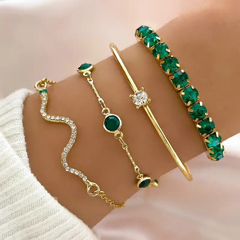 Blanche - Ensemble de bracelets vintage avec zircon vert