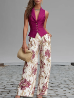 Aurora | Conjunto blazer sin mangas y pantalón ancho floral