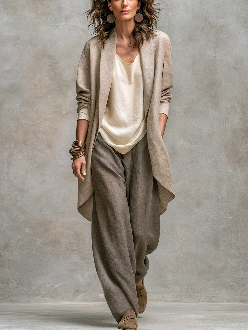 Mina | Conjunto de 3 Piezas Chaqueta Drapeada y Pantalón Palazzo