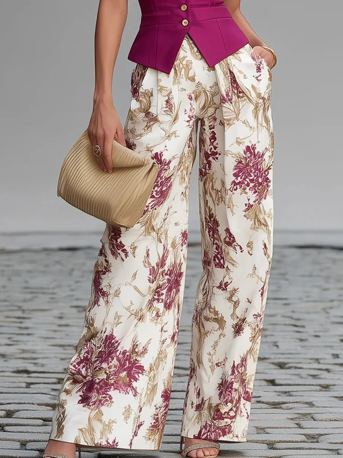 Aurora | Conjunto blazer sin mangas y pantalón ancho floral
