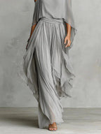 Cristina | Conjunto gris fluido con top de tirantes y pantalones ligeros