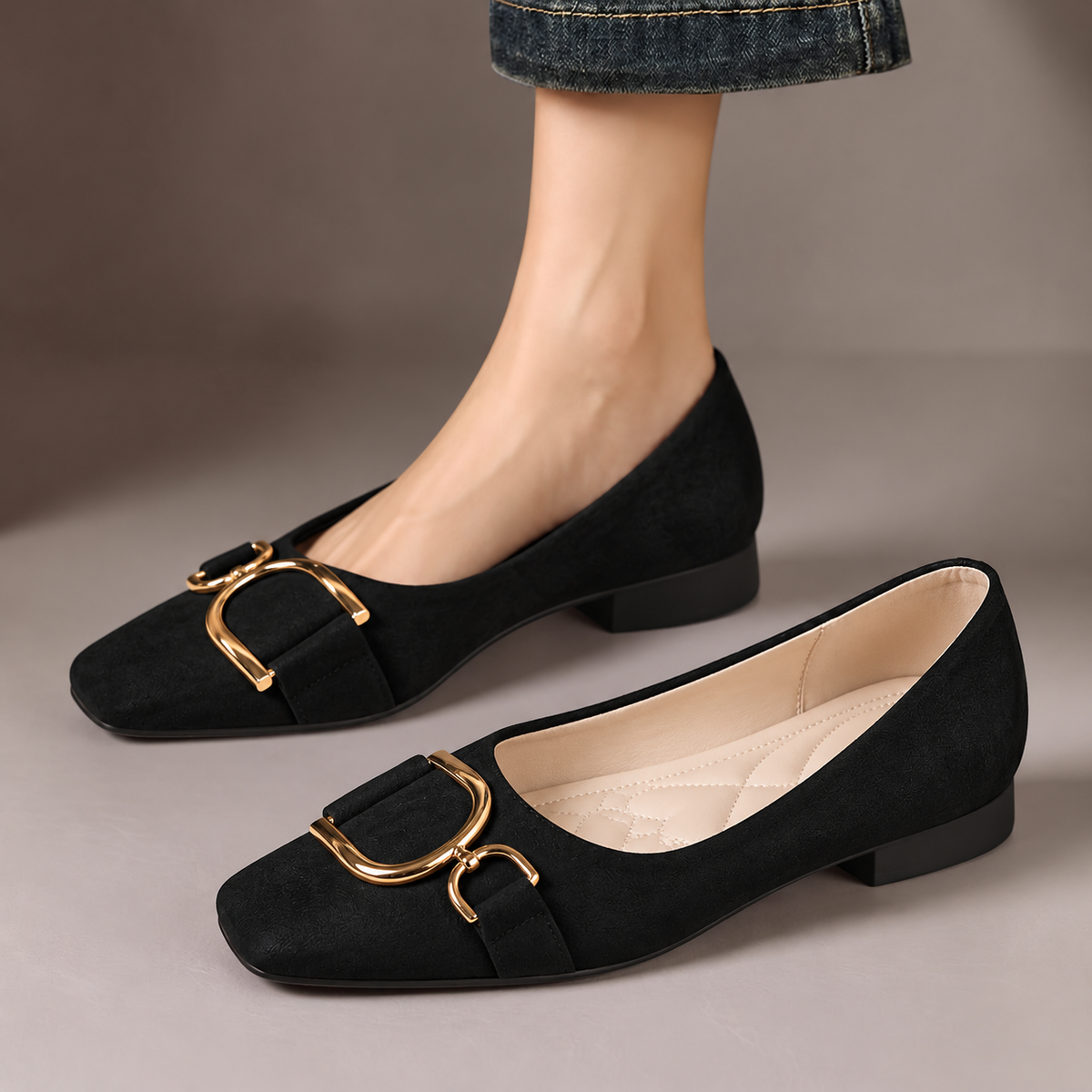Elsa | Ballerines à bout carré et boucle