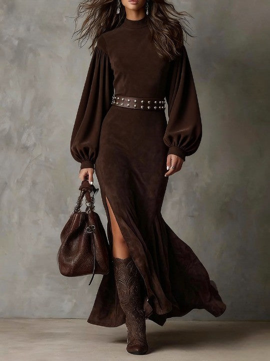 Juliette | Robe mi-longue vintage à manches lanternes