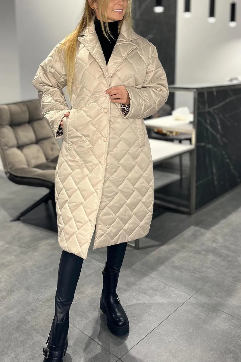 Olive™ | Manteau réversible matelassé mi-long avec doublure léopard