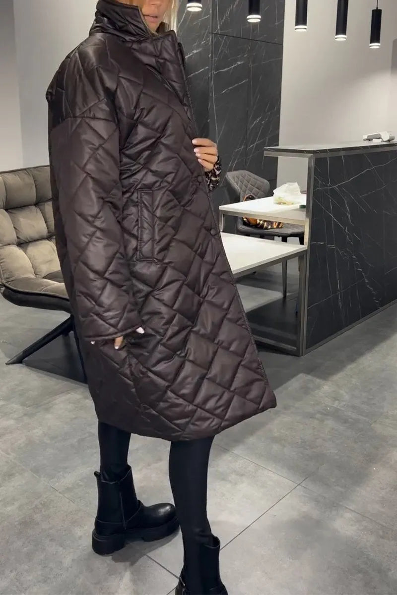 Olive™ | Manteau matelassé mi-long réversible avec doublure léopard