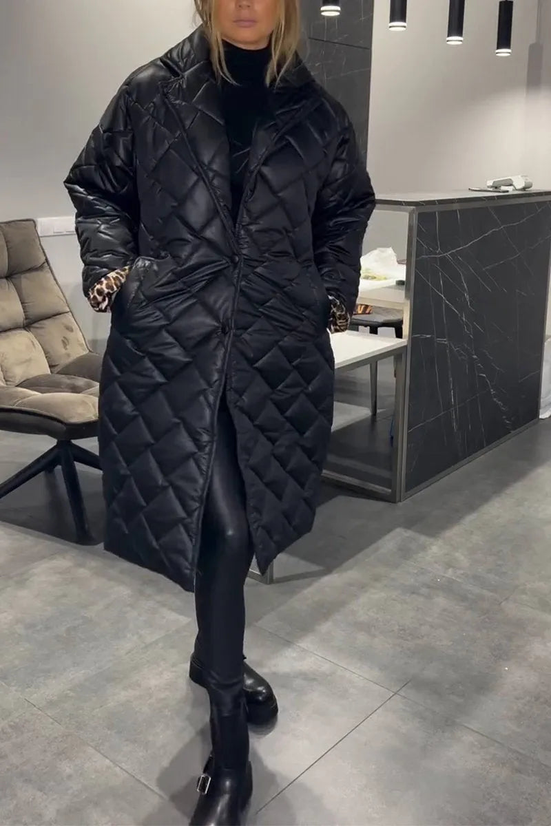 Olive™ | Manteau matelassé mi-long réversible avec doublure léopard
