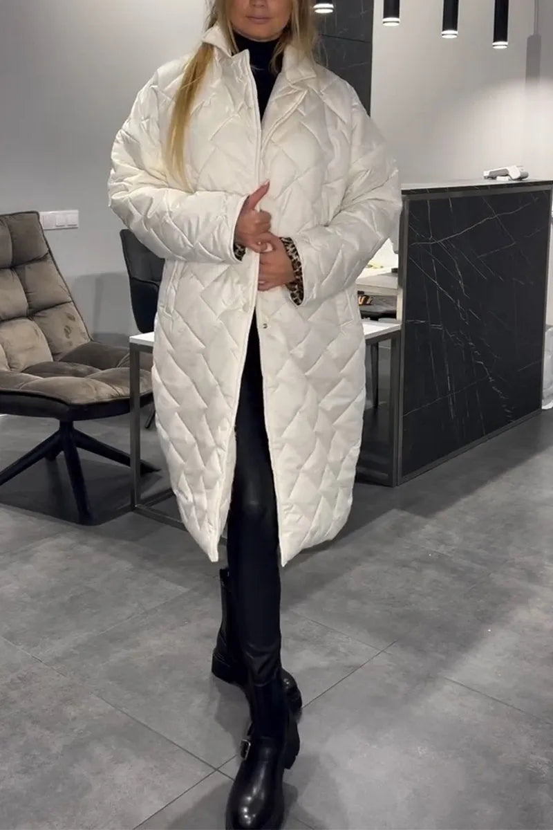Olive™ | Manteau réversible matelassé mi-long avec doublure léopard