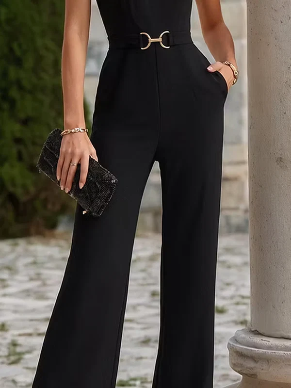 Ines | Jumpsuit de cuello alto y cinturón dorado