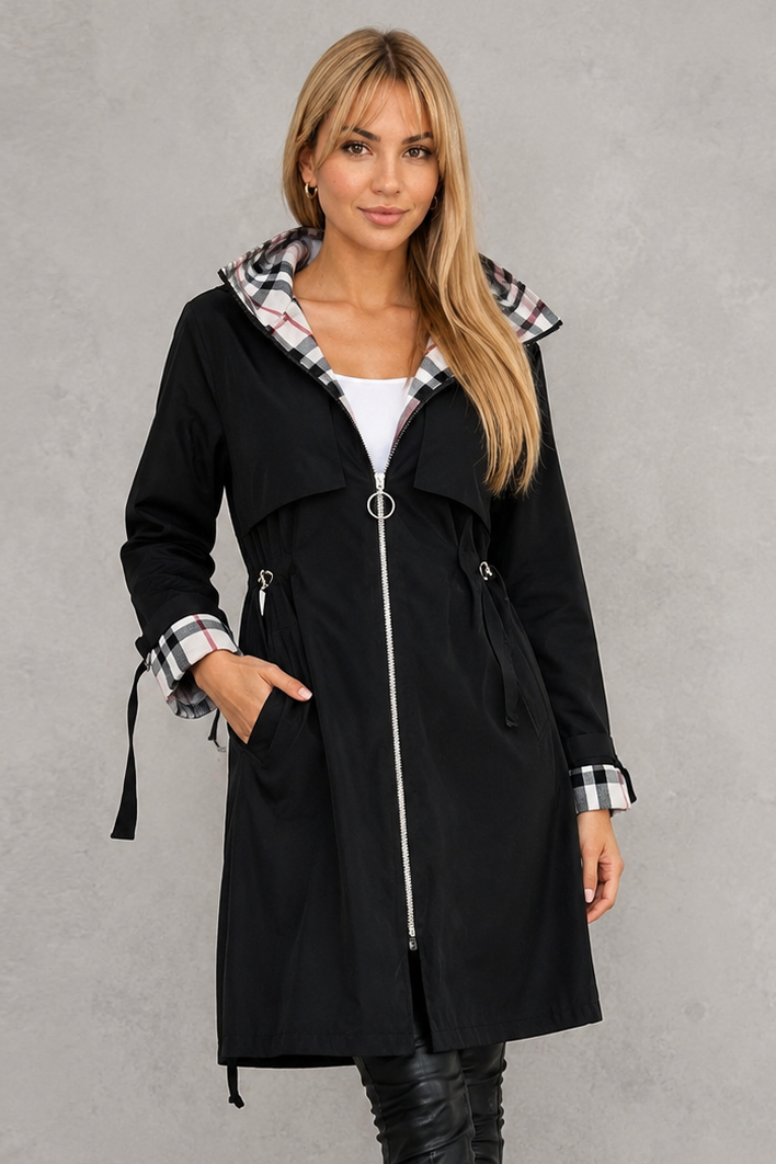 Mabelle | Veste à capuche élégante imperméable avec détails à carreaux