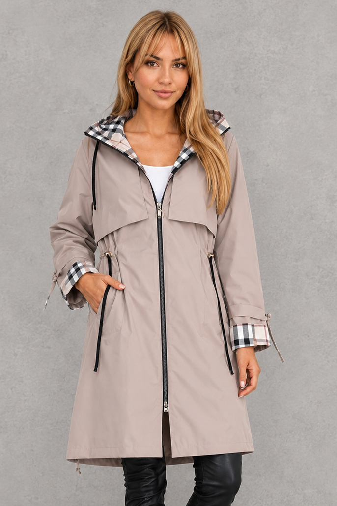 Mabelle | Veste à capuche élégante imperméable avec détails à carreaux