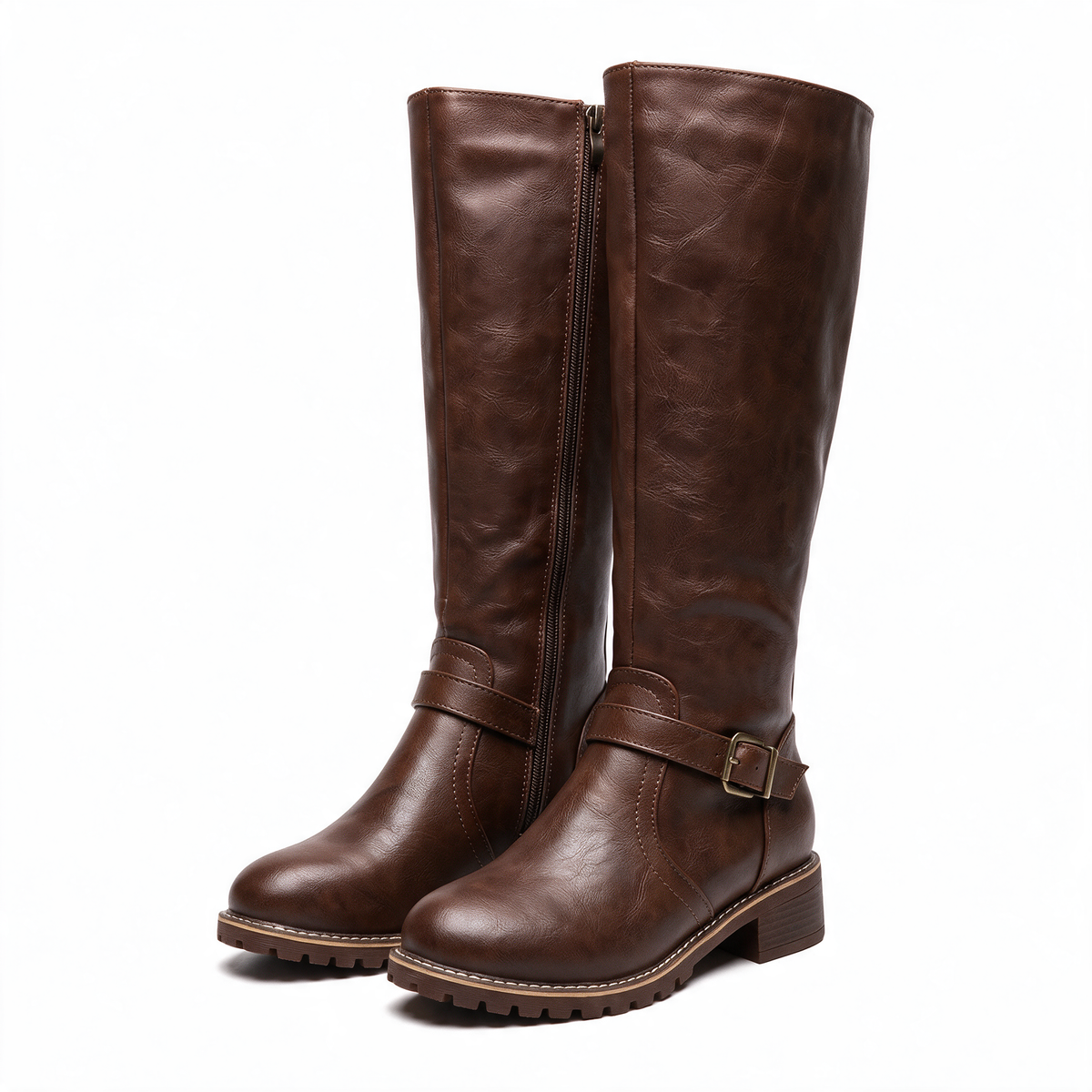 Roxane | Bottes d’équitation hautes à sangle à boucle et zip latéral