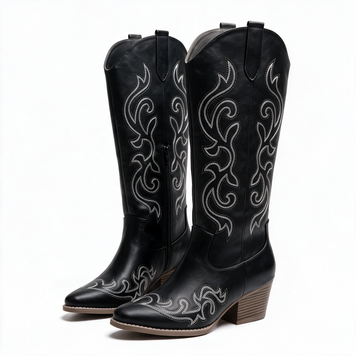 Colette | Bottes hautes à broderie western et bout pointu