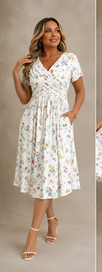 Noemí | Vestido midi floral cruzado de manga corta