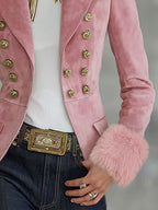 Garance | Blazer à revers en faux daim et fausse fourrure, multi-boutons