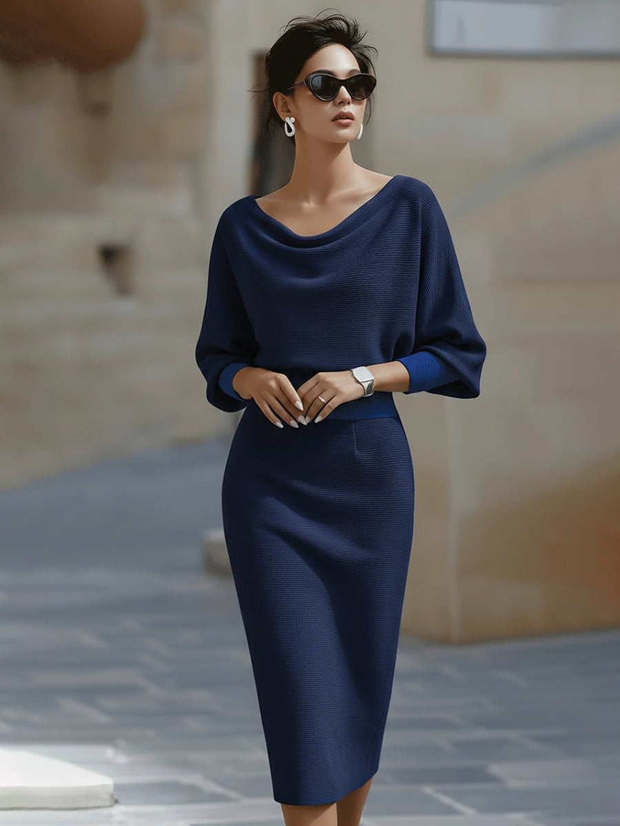 Camille | Robe midi drapée blanche à manches chauve-souris