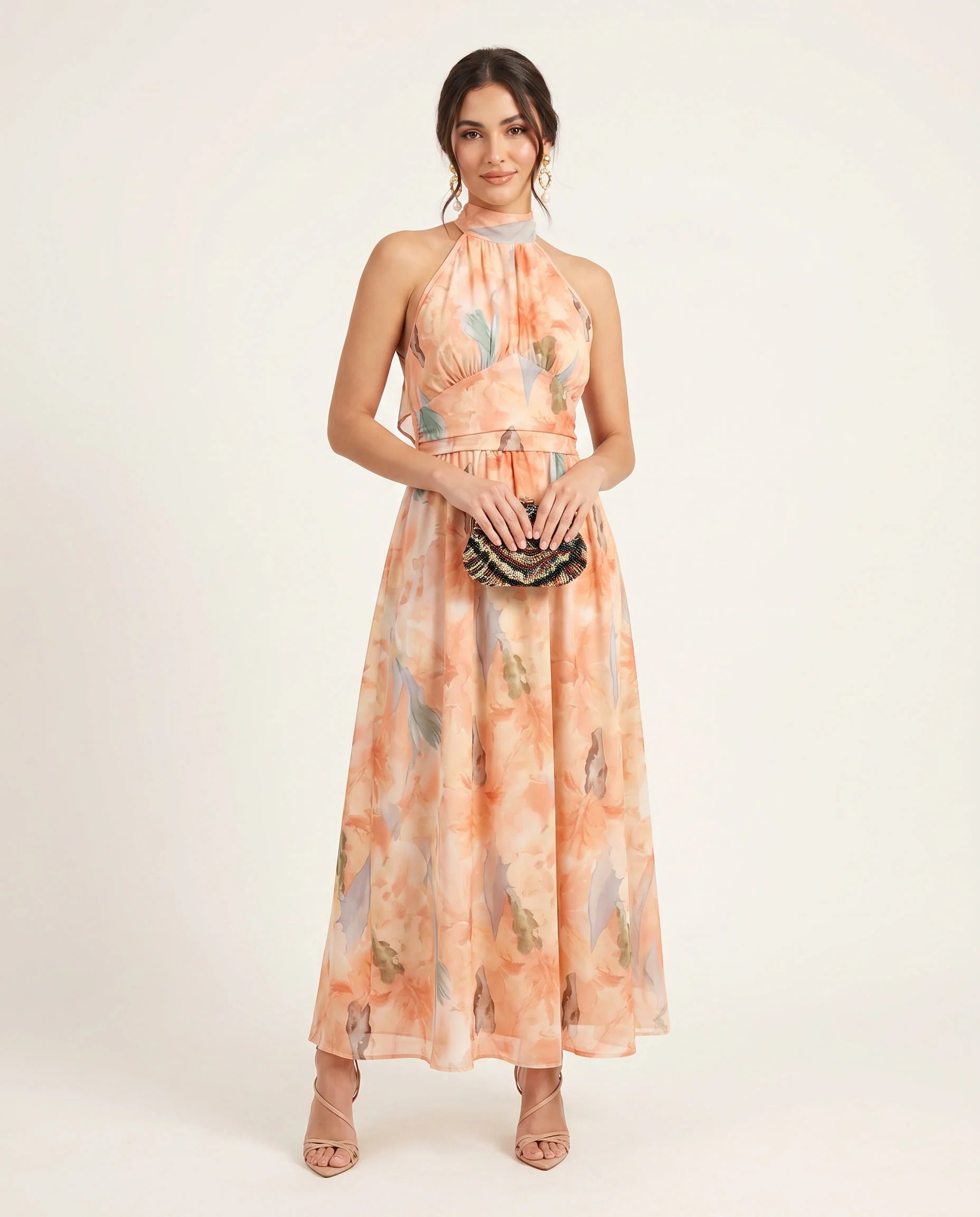 Isabel │Vestido Halter Melocotón