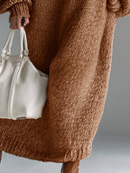 Ysaline | Robe longue élégante en maille chinée kaki à col rond