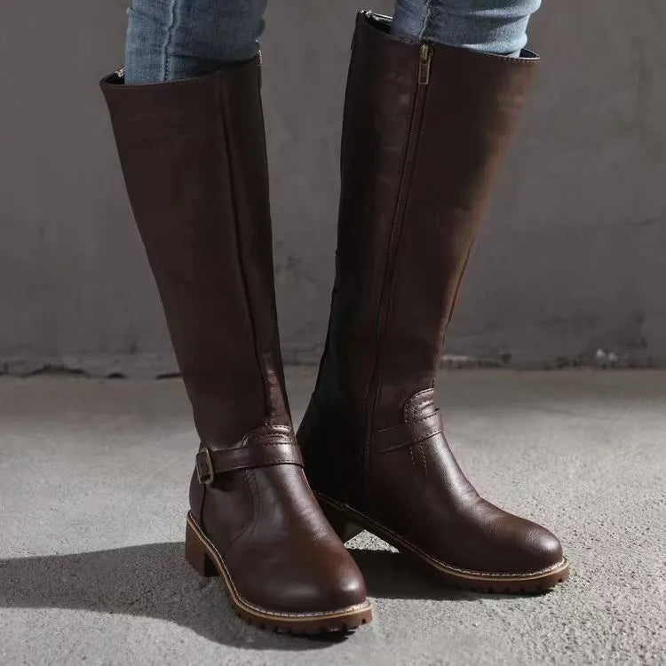 Roxane | Bottes d’équitation hautes à sangle à boucle et zip latéral