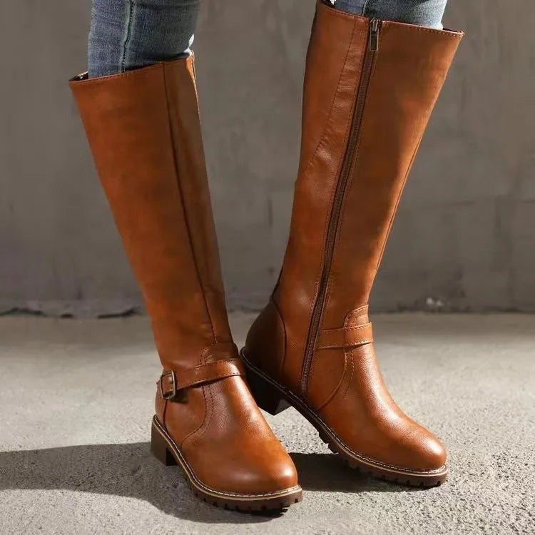 Roxane | Bottes d’équitation hautes à sangle à boucle et zip latéral