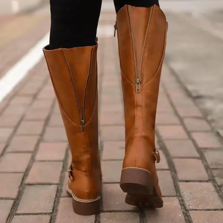 Roxane | Bottes d’équitation hautes à sangle à boucle et zip latéral