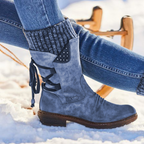 Renée | Bottes mi-mollet à revers en maille et lacets au dos