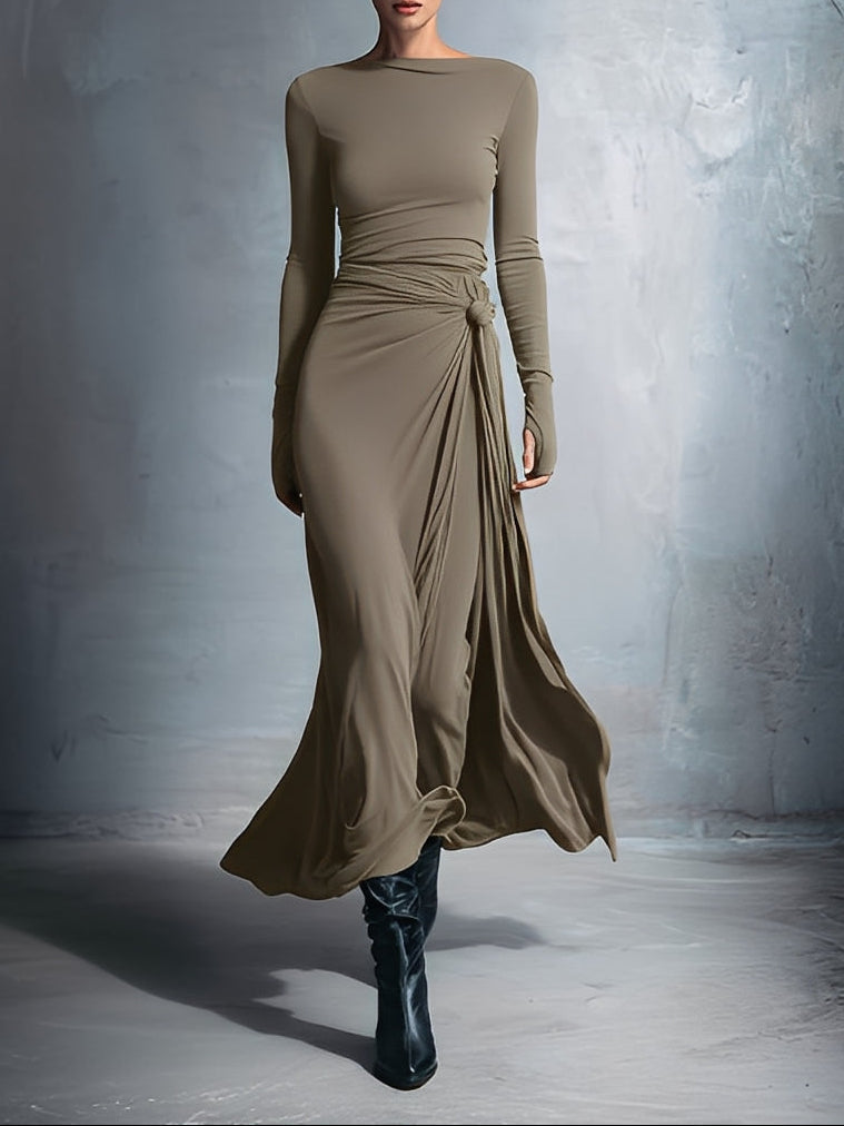 Séraphine | Robe longue drapée à nœud latéral