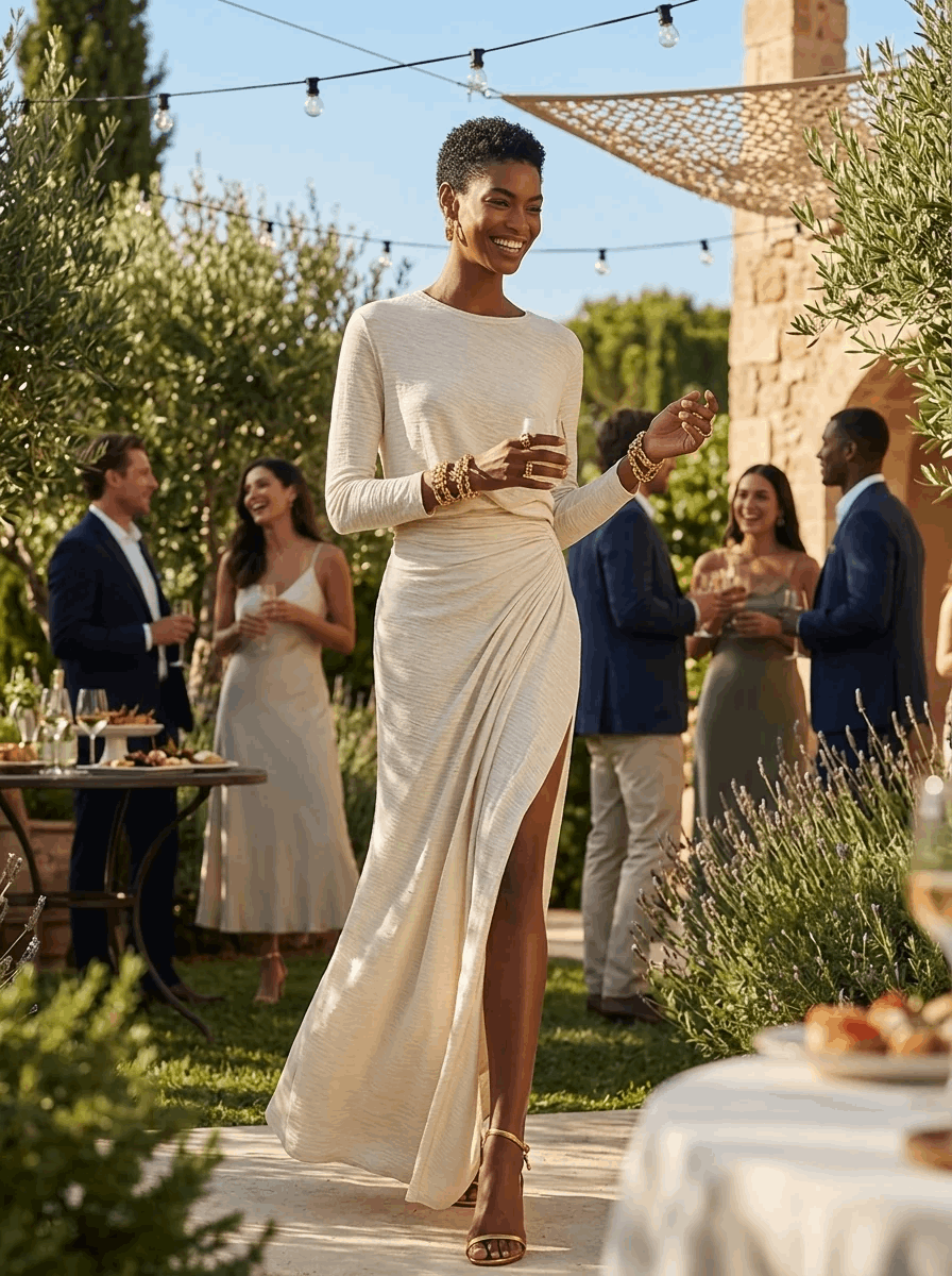 Violeta | Vestido midi drapeado con abertura
