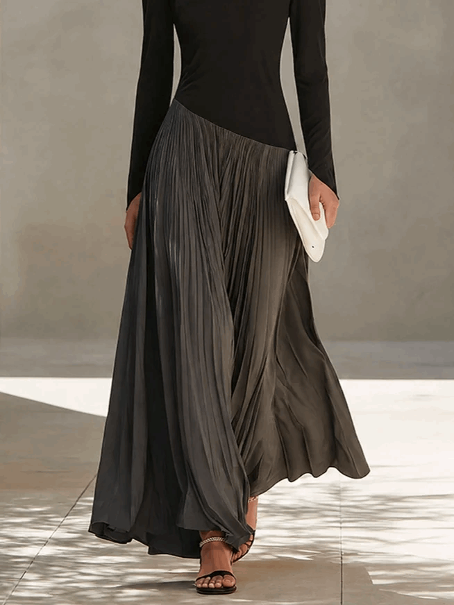 Nora | Vestido Largo Drapeado con Falda Plisada