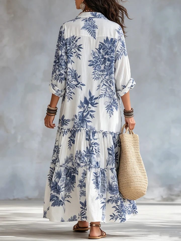 Justine | Robe longue boutonnée à imprimé floral