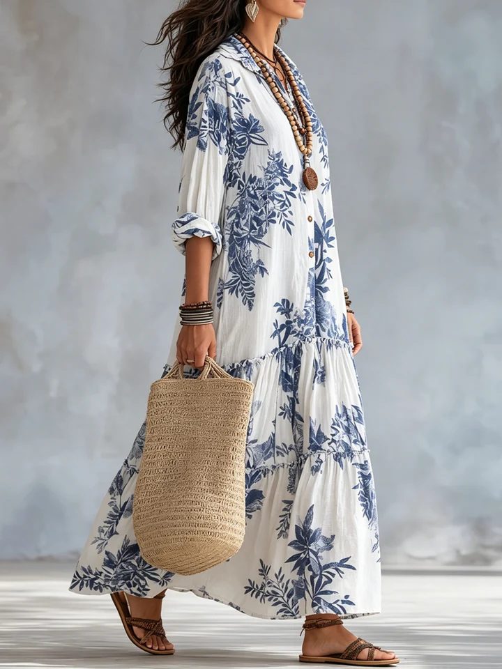Justine | Robe longue boutonnée à imprimé floral