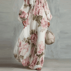 Rosalía | Vestido Maxi Estampado con Escote Off-Shoulder