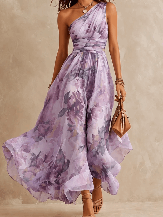 Adara | Vestido de un Hombro con Estampado Floral