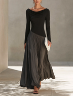 Nora | Vestido Largo Drapeado con Falda Plisada