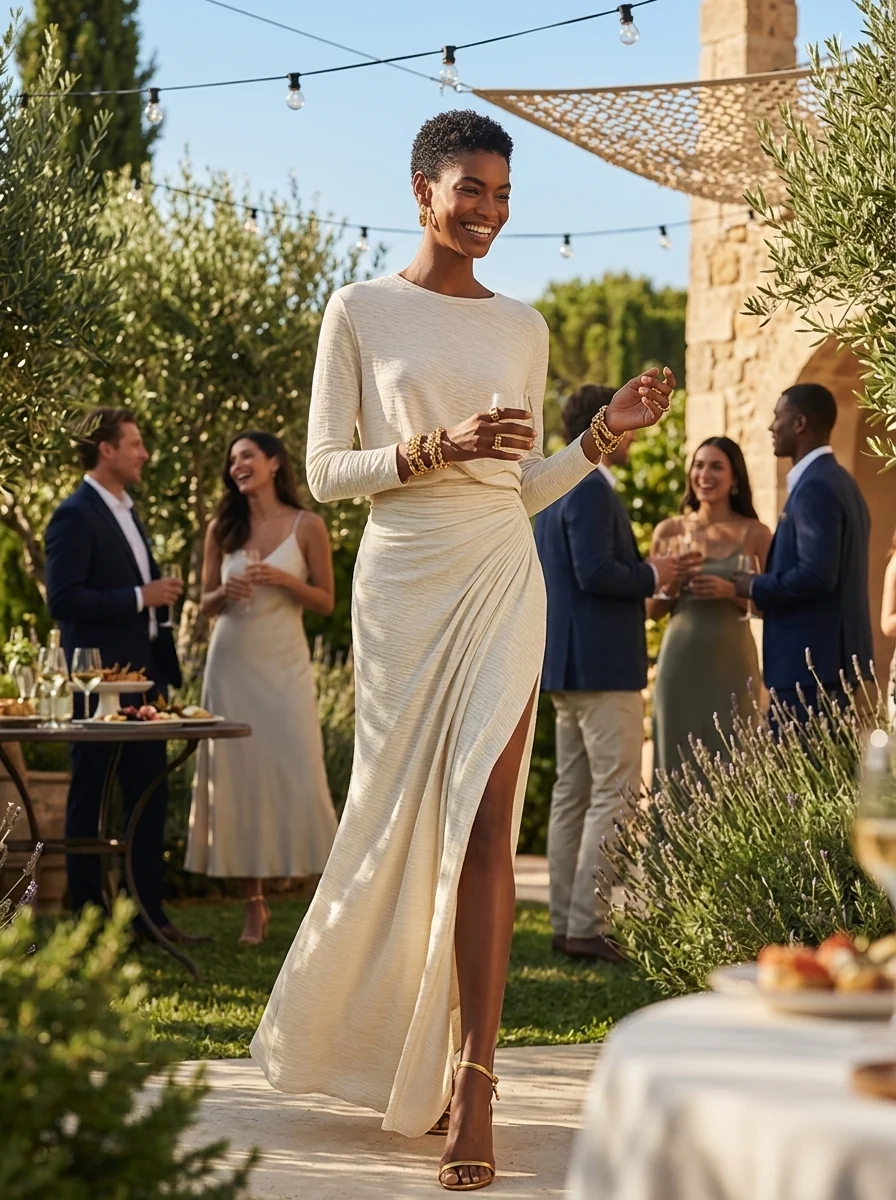 Violeta | Vestido midi drapeado con abertura