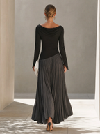 Nora | Vestido Largo Drapeado con Falda Plisada