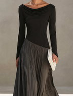 Nora | Vestido Largo Drapeado con Falda Plisada
