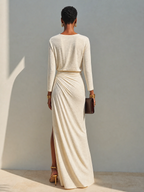 Violeta | Vestido midi drapeado con abertura