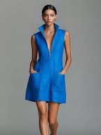 Isabela | Vestido Azul Cuello Alto con Cremallera