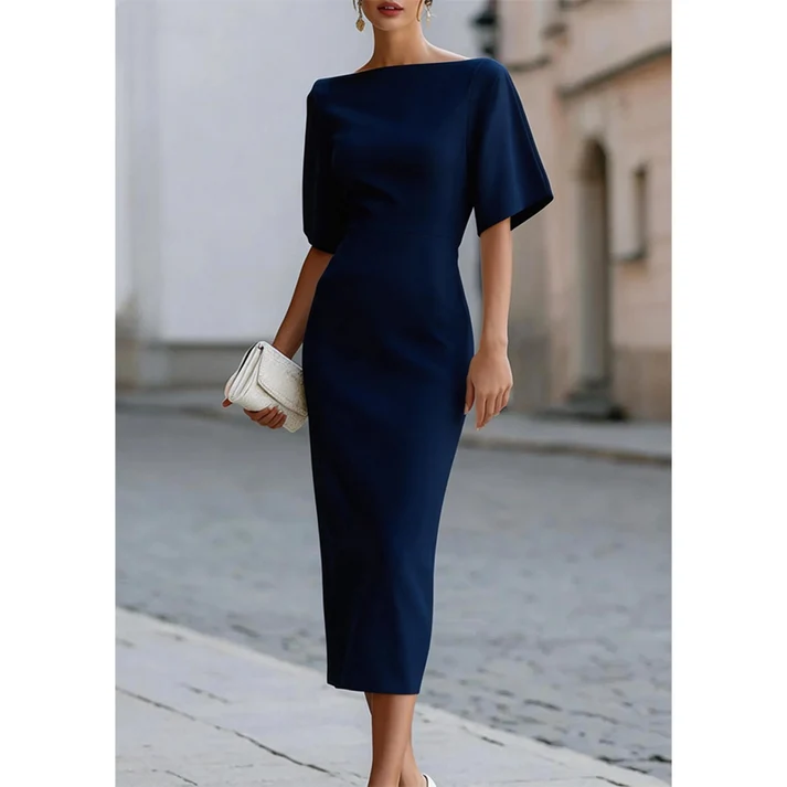 Ainara | Vestido midi entallado de manga abullonada