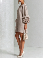 Paloma | Vestido texturizado de escote redondo y puños florales