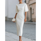 Ainara | Vestido midi entallado de manga abullonada