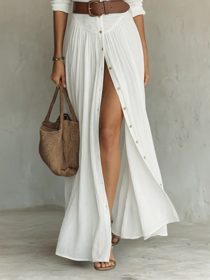 Vega | Vestido camisero maxi con abertura y cinturón