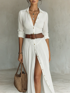 Vega | Vestido camisero maxi con abertura y cinturón