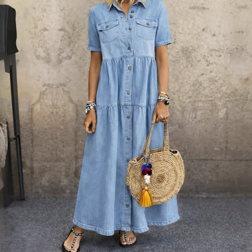Eleanor | Vestido denim clásico de botones frontales