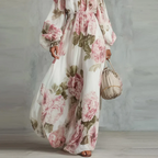 Rosalía | Vestido Maxi Estampado con Escote Off-Shoulder