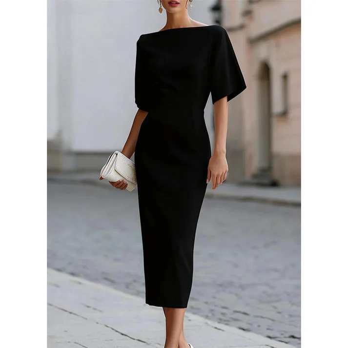 Ainara | Vestido midi entallado de manga abullonada