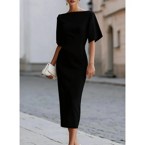 Ainara | Vestido midi entallado de manga abullonada