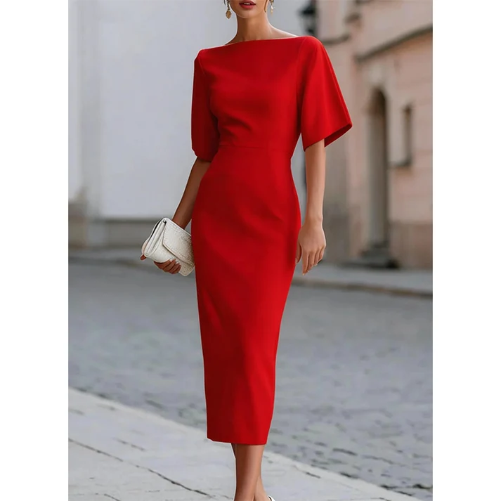 Ainara | Vestido midi entallado de manga abullonada