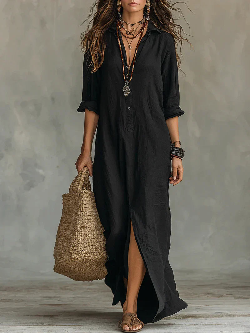 Sofía | Vestido camisero largo con abertura